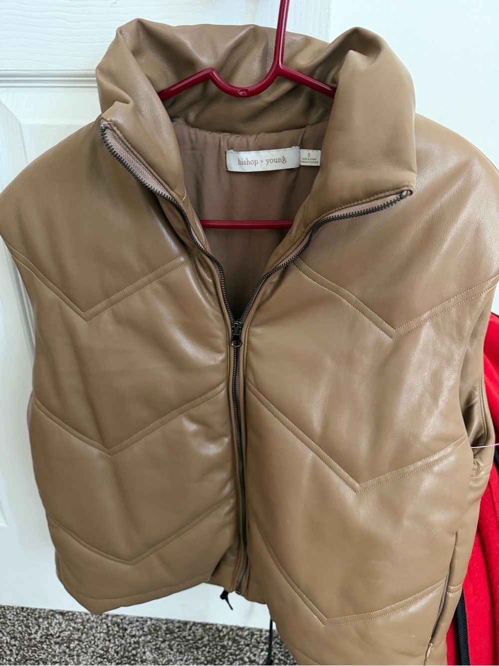 bishop + young Tan Puffer Leather-Look Vest size Small